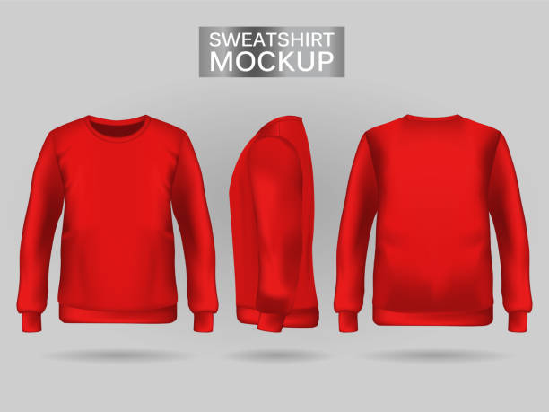 istock Blank men's red sweatshirt in front, back and side views. . Realistic female clothes for sport and urban style 1164729059