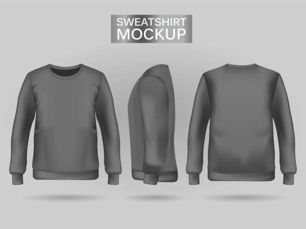 istock Blank men's gray sweatshirt in front, back and side views. Realistic female clothes for sport and urban style 1164729061
