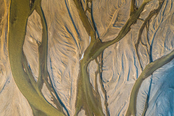 istock Aerial view and top view river in Iceland. Beautiful natural backdrop 1164734437