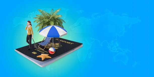 istock Summer and travel destinations concept. 3D summer objects with USA passport. 1164742224
