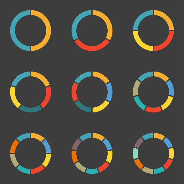 diagram kołowy ustawiony w stylu płaskim. szablon wykresu kołowego. koncepcja infografiki koła z 2,3,4,5,6,7,8,9,10 kroków, części, poziomów lub opcji odizolowanych na białym tle. kolorowa ilustracja wektorowa. - 2948 stock illustrations