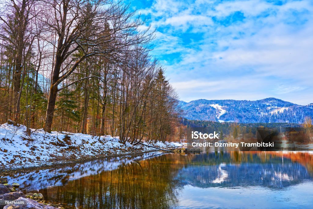 Phong Cảnh Bưu Thiếp Hình Ảnh Tuyệt Đẹp Với Hồ Traun Rừng Và Núi Ở Dãy Alps  Của Áo Khung Cảnh Tuyệt Đẹp Vào Mùa Đông Áo Bad Goisern Hình ảnh Sẵn