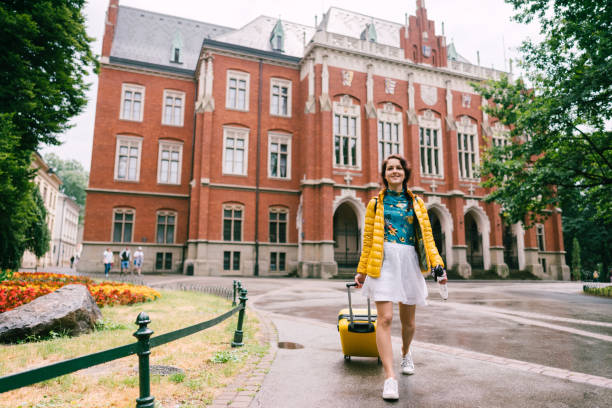 Tourist woman exploring Europe