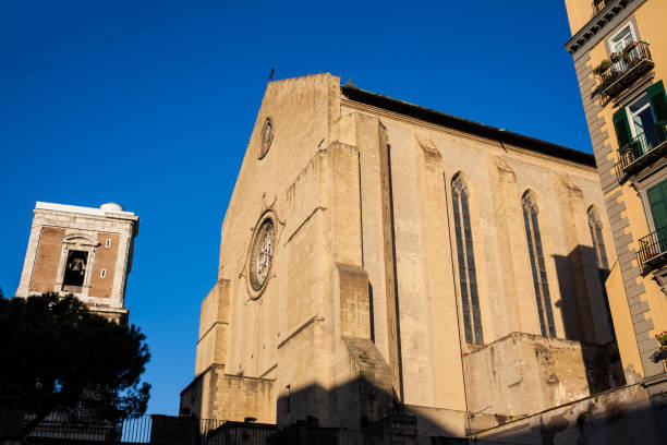 facade of the basilica of santa chiara built on the 13th century in naples - santa chiara imagens e fotografias de stock