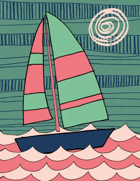 Vector illustration of Abstract Illustration Of A Sailboat On The Ocean