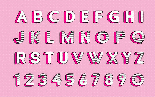 istock Cute polka dots 3D english alphabet letters set.  Vector LOL doll surprise style. Happy birthday alphabet with hot pink shadowCute polka dots 3D english alphabet letters set.  Vector LOL doll surprise style. Happy birthday alphabet with hot pink shadow 1164758746