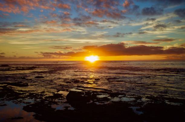 istock Surfing in Atlantic ocean in bright colorful sunset lights 1164760097