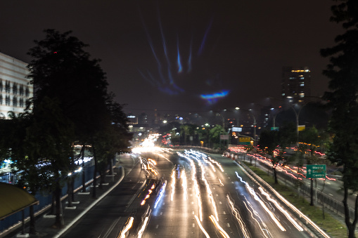 Radial Leste Avenue - The main route of the east zone of Sao Paulo, Brazil at night (blurred car lights)
