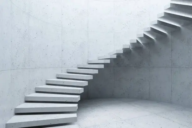 Photo of modern staircase in concrete interior, 3d rendering
