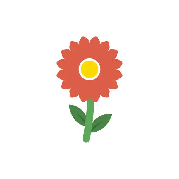 Vector illustration of Red Flower flat icon, plant & nature, chamomile sign, a colorful solid pattern on a white background, eps 10.