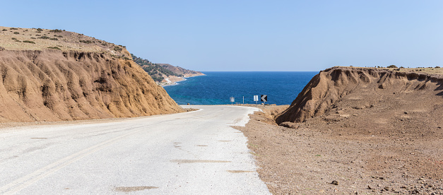 Empty road to the beach, in Samothrace island, Greece.