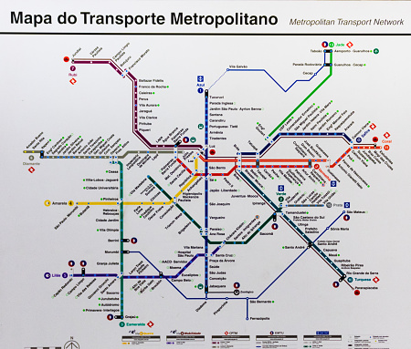 Sao Paulo, Brazil, July 27, 2019 - Sao Paulo Metro and Train Map