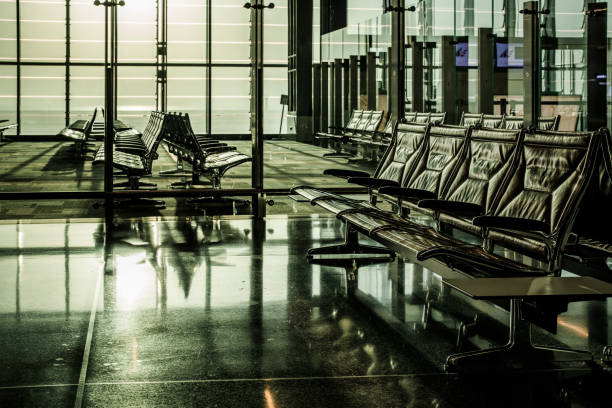 Airport waiting area with no people.
