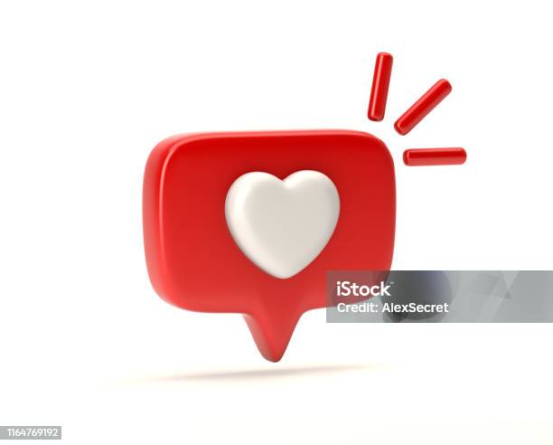 One Like Social Media Notification With Heart Icon Stock Photo - Download Image Now - Three Dimensional, Heart Shape, Love - Emotion