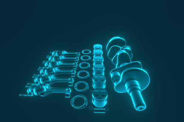istock 3D rendering. Engine bearing crankshaft with pistons and piston rings. 1164770901