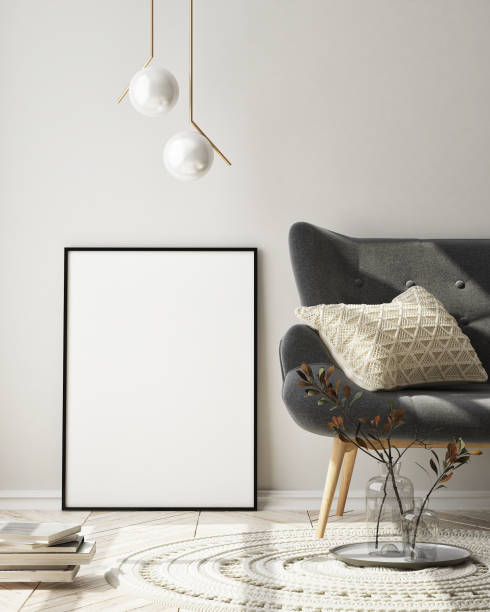 istock mock up poster frame in modern living room interior background, scandinavian style, 3D render 1164774203