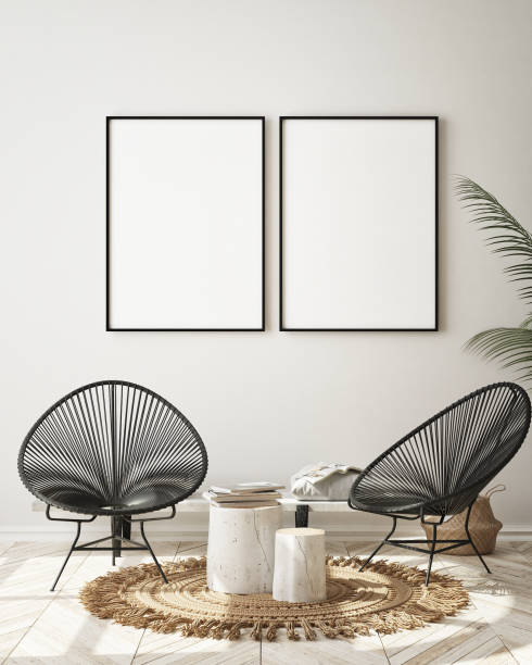 istock mock up poster frame in modern living room interior background, scandinavian style, 3D render 1164775283
