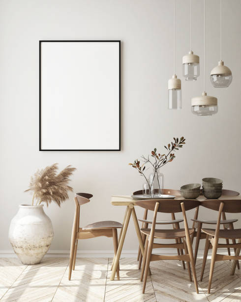 istock mock up poster frame in modern living room interior background, scandinavian style, 3D render 1164775836