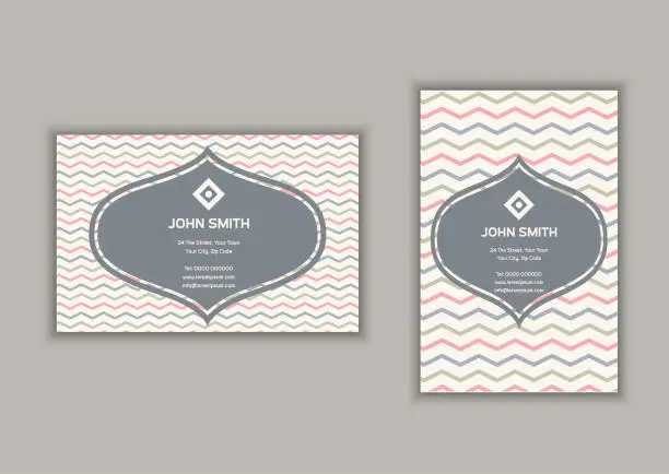 Vector illustration of Business card with chevron stripes design in portrait and landscape format