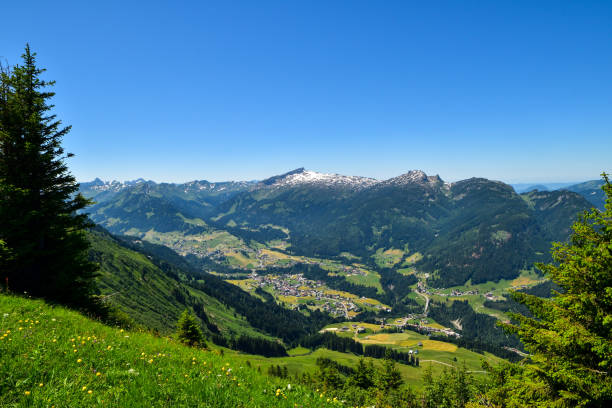 Mountain Hoher Ifen in the valley Kleinwalsertal in the Allgau Alps in Austria. The Hoher Ifen (also Hochifen) is a 2,230 metre high mountain in the Allgäu Alps, west of the Kleinwalsertal valley. kleinwalsertal stock pictures, royalty-free photos & images