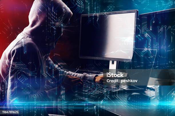 Computer E Hacker Hacker Using Computer Stock Photo - Download Image Now - Computer ...