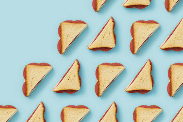 Sandwiches flat lay on blue background