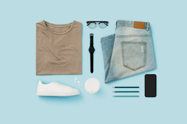 istock Personal accesories flat lay on blue background 1164790767