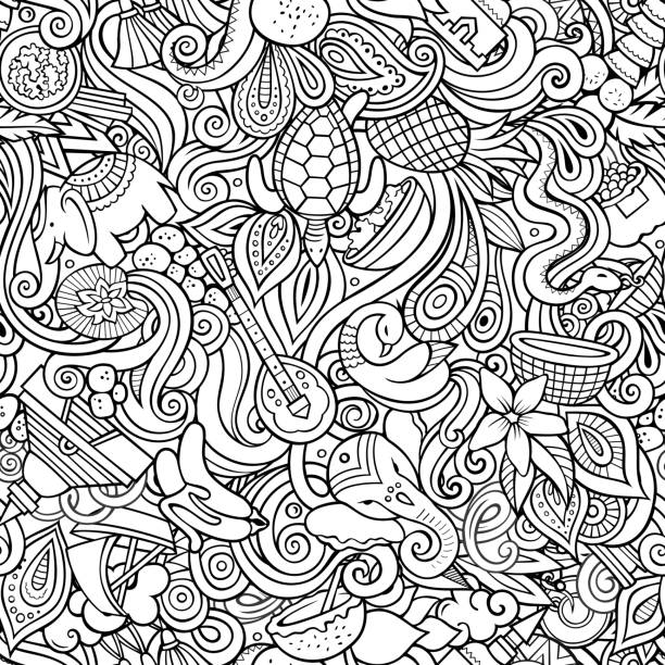 kultura indii ręcznie rysowane doodles bez szwu wzór. indyjskie tło - ganesha indian culture india vector stock illustrations