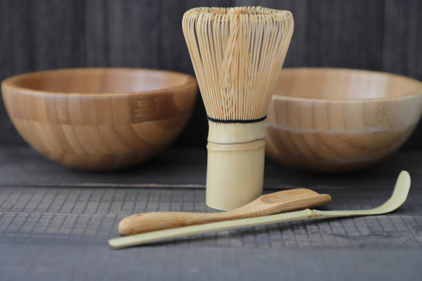 istock authenthic matcha tea set. dishes for matcha - wooden spoon, whisk, scoop, cup. 1164793633