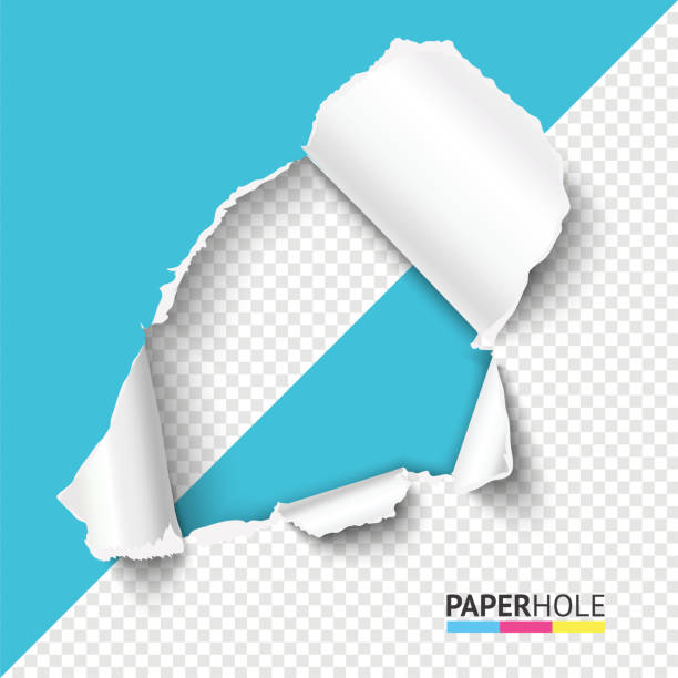 Vector Half empty hole in teared paper on half transparent background. Cardboard hole with ripped edge. Half empty hole in teared paper on abstract half transparent background. Cardboard hole with ripped edge. Vector illustration teared stock illustrations