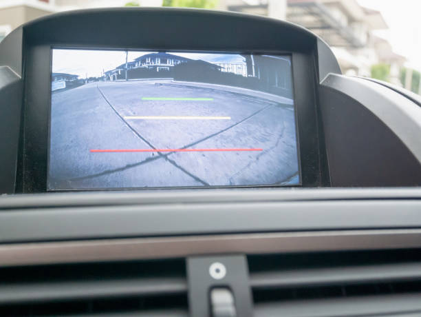 istock Car rear view video camera screen monitor display 1164802398