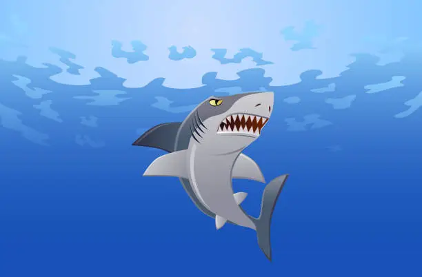 Vector illustration of Angry shark underwater vector