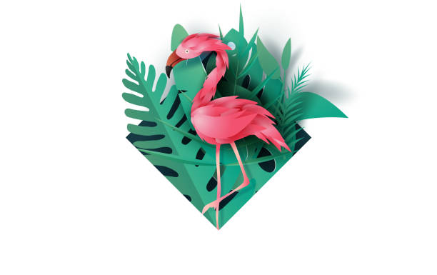 istock Sale Summer frame banner with pink color flamingo on tropical leaf exotic background,Minimal simple design for card.Creative design Paper cut and craft style,Green jungle vector illustration EPS10 1164804214