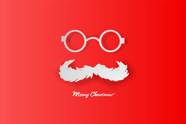 illustrazioni stock, clip art, cartoni animati e icone di tendenza di buon natale e felice anno nuovo tipografico su sfondo rosso. barba hipster di babbo natale e occhiali con biglietto o invito. design poster calligrafico vintage per natale. carta d'arte e artigianato. vettore. - santa claus christmas cartoon traditional culture