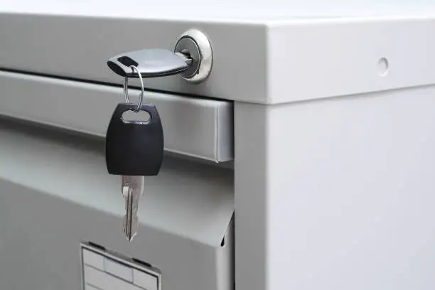 Photo of key in office cabinet lock