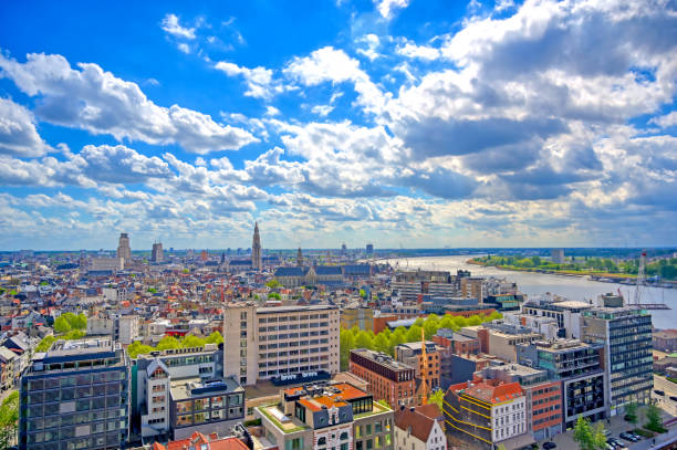 An aerial view of Antwerp (Antwerpen), Belgium on a sunny day.