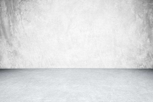 istock Empty white concrete room and floor background, Perspective grey gradient concrete room for interior background, backdrop,  Gray grunge cement room with space for product display mockup, template 1164817215
