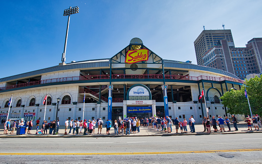 Buffalo, USA-20 July, 2019: People attend baseball game in Sahlen Field (Coca Cola Field) a 16.600-seat baseball park in Buffalo, with Buffalo Bisons as the main tenants