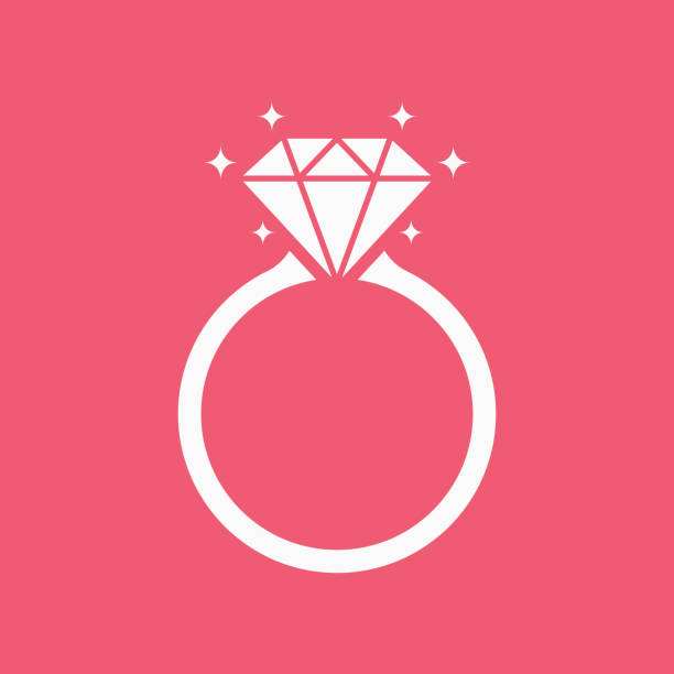 ikona pierścionka zaręczynowego diamentowego na różowym tle - ring gold diamond engagement ring stock illustrations