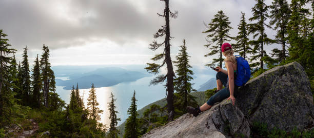 istock Girl with a Dog hiking on a Mountain 1164822321