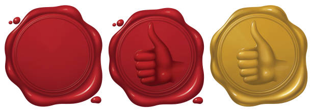 ilustrações de stock, clip art, desenhos animados e ícones de red and golden wax seal with thumb up symbol - nobility seal stamper wax confidential