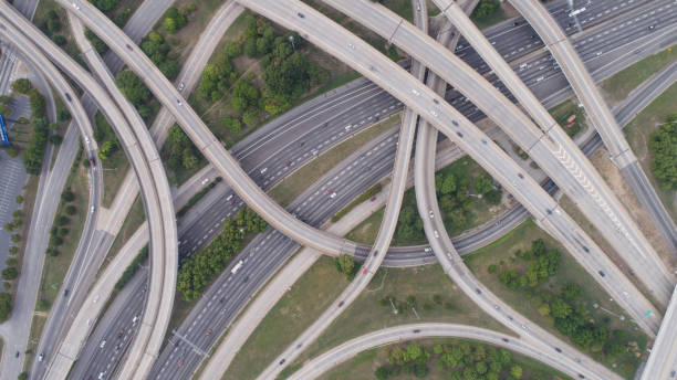 애틀랜타 스파게티 정션의 공중 보기, 조지아 - highway multiple lane highway mode of transport overpass 뉴스 사진 이미지