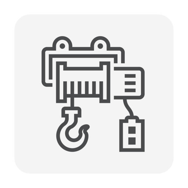 winch icon black Winch icon design for lifting work, 64x64 perfect pixel and editable stroke. winch cable stock illustrations