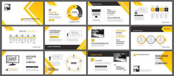 Presentation and slide layout background. Design yellow and orange gradient arrow template. Use for business annual report, flyer, marketing, leaflet, advertising, brochure, modern style. Presentation and slide layout background. Design yellow and orange gradient arrow template. Use for business annual report, flyer, marketing, leaflet, advertising, brochure, modern style. slide templates stock illustrations