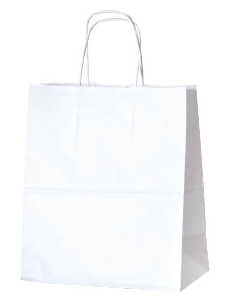 istock New empty blank paper bag with handles without inscriptions and logos. Made from white kraft paper. Isolated on white background. 1164832121