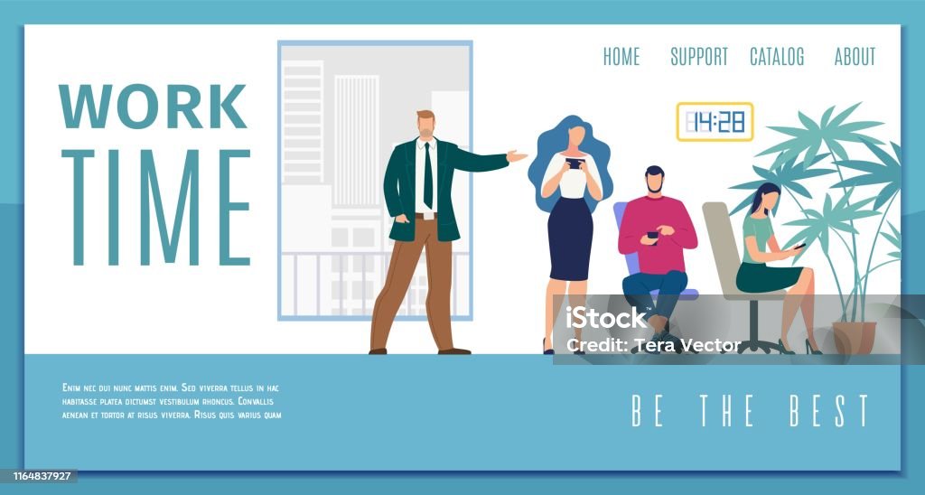 Work Efficiency Banner Working Time Efficiency Flat Vector Web Banner Stock Illustration ...