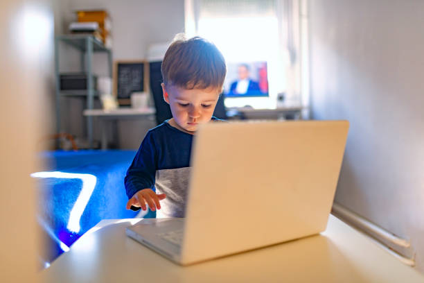 istock Cute baby boy with laptop 1164849336
