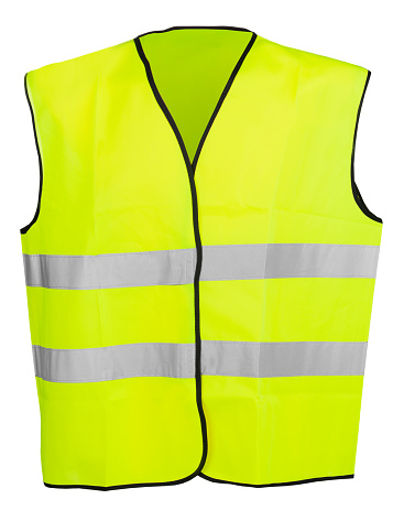 Chaleco de seguridad amarillo de alta visibilidad aislado sobre fondo blanco photo