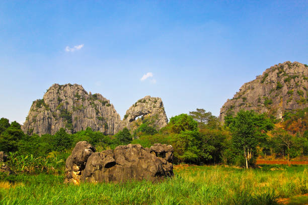 Channel mountain and group of limestone mountain stock photo