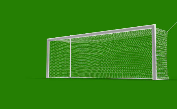 istock 3D soccer gate on green screen. 1164866973